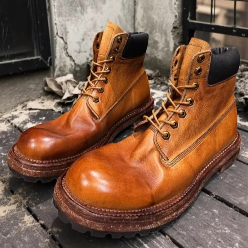 

Высококачественные уличные мужские ботильоны из натуральной кожи, походная рабочая повседневная высокая защитная обувь, мужские винтажные оксфорды, мотоциклетные ботинки E