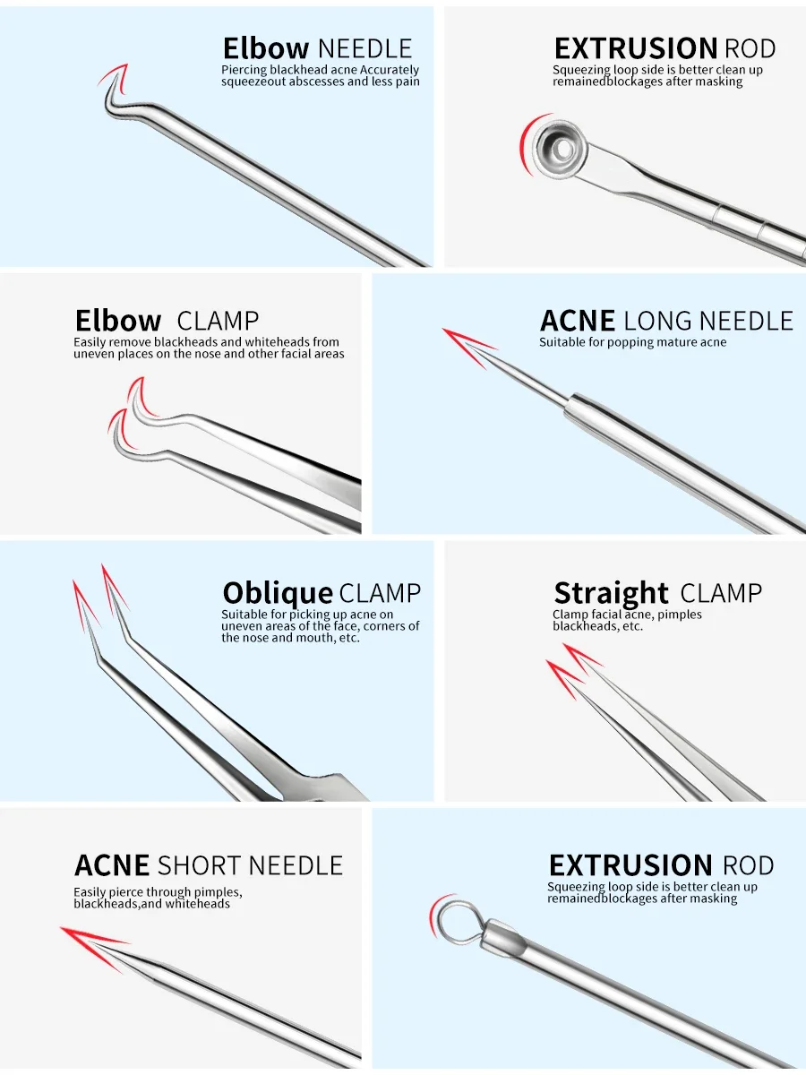 مجموعة إزالة الرؤوس السوداء مكونة من 7 قطع من إبرة حب الشباب، مستخرج حب الشباب، مجموعة تنظيف حب الشباب من الفولاذ المقاوم للصدأ المتين لكل من الرجال والنساء #5