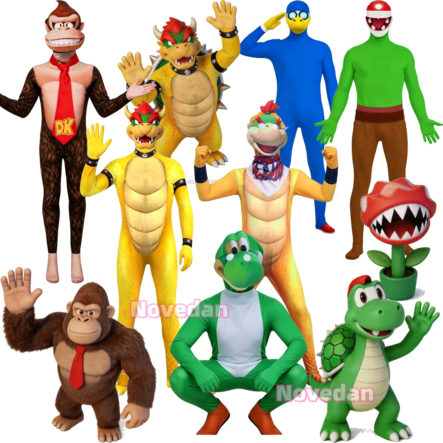 Bowser Cospaly Costume Adult Yoshi Costume Kids Donkey Kong Kamek Piranha Plant Dinosaur Jumpsuit Disguise Halloween Party Suit