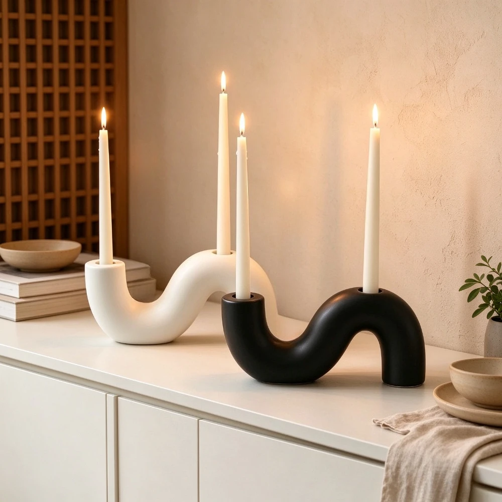 Modern Abstract Wave S Curve Ceramic Candlestick Nordic Taper Candle Holder Home Dining Table Dinner Party Decor