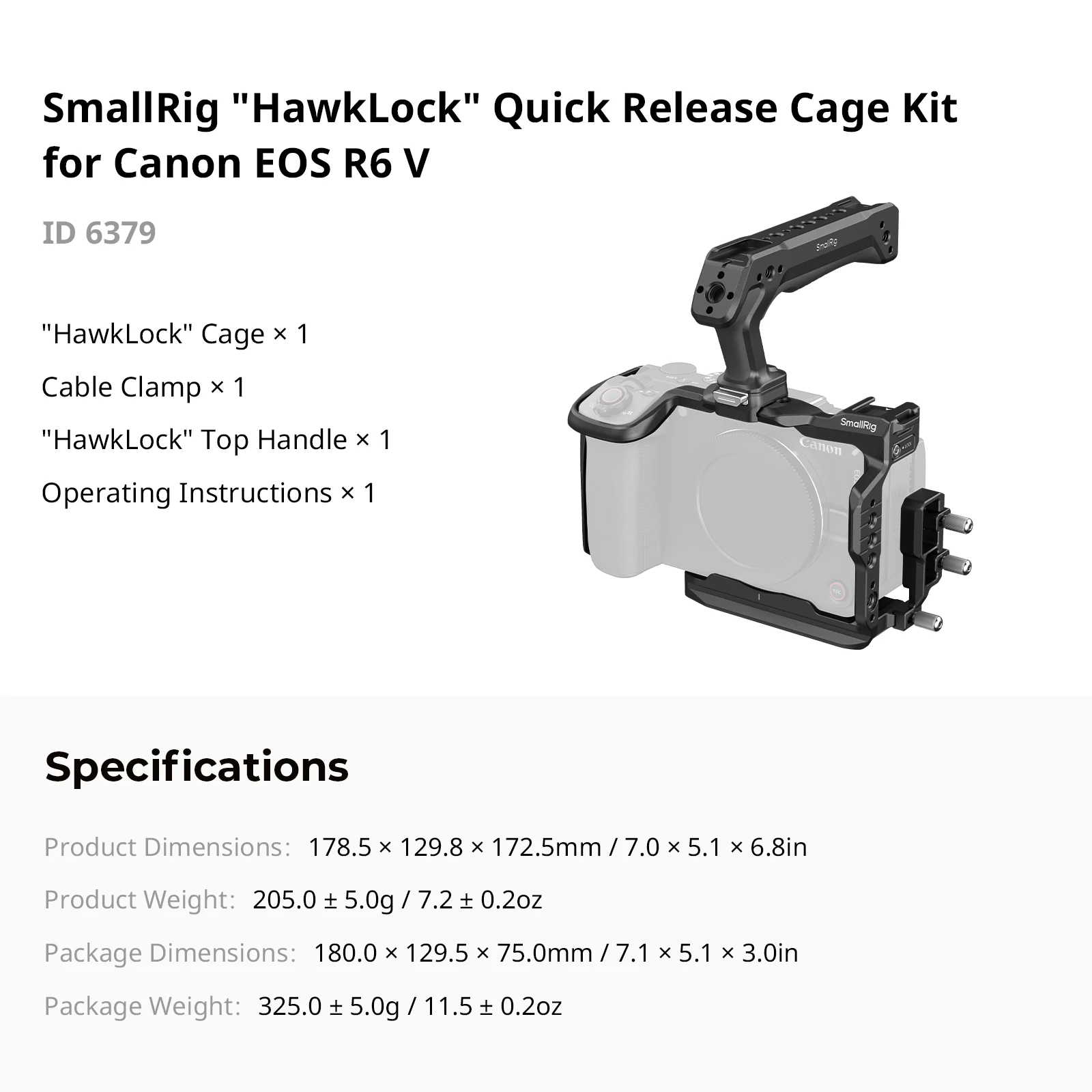 SmallRig R6 V "HawkLock" Quick Release Cage voor Canon EOS R6 V met Arca-Swiss Quick Release Plate met Cold Shoe -6372