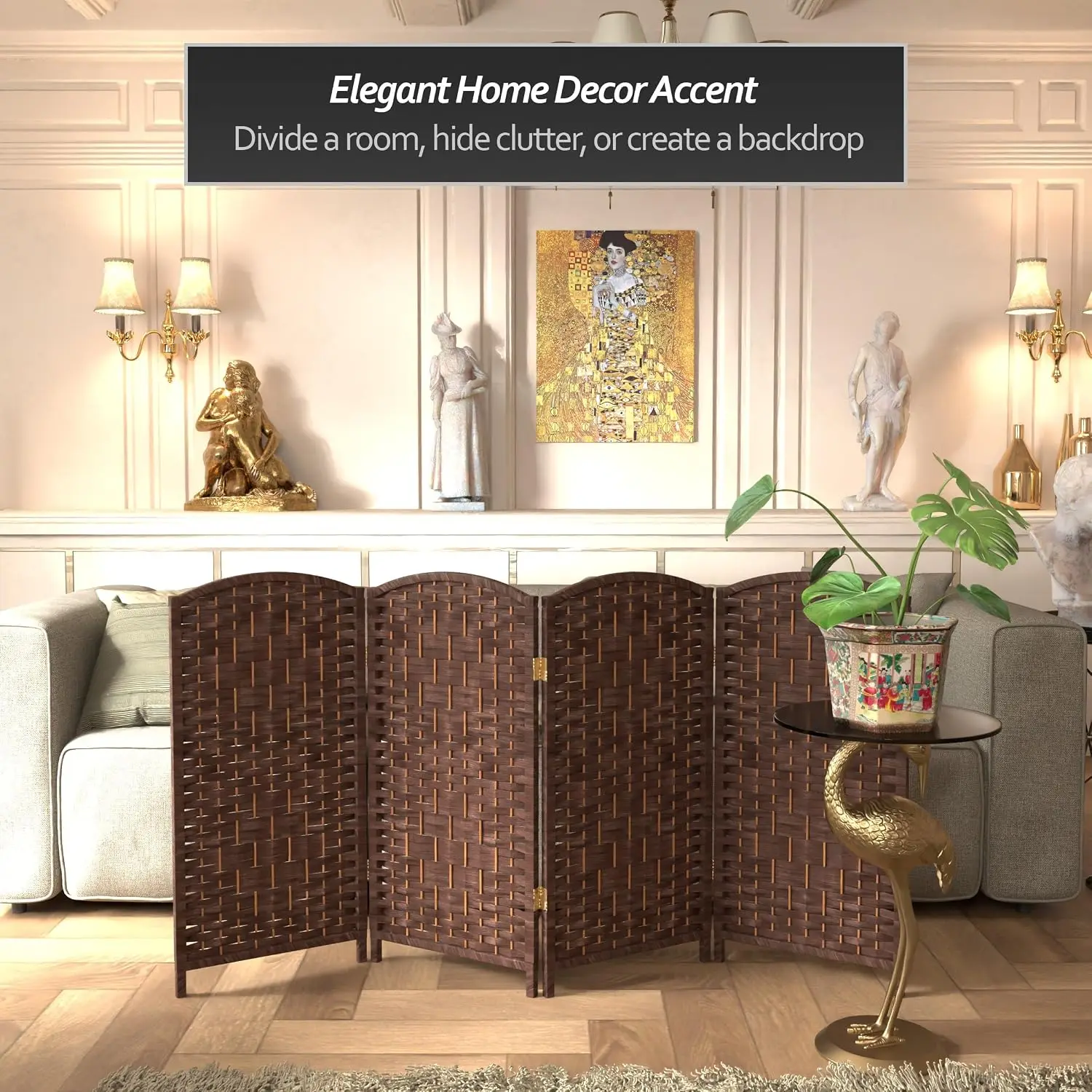 3 ft. Short 4-Panel Folding Screen in Dark Mocha with Diamond Weave Fiber Construction