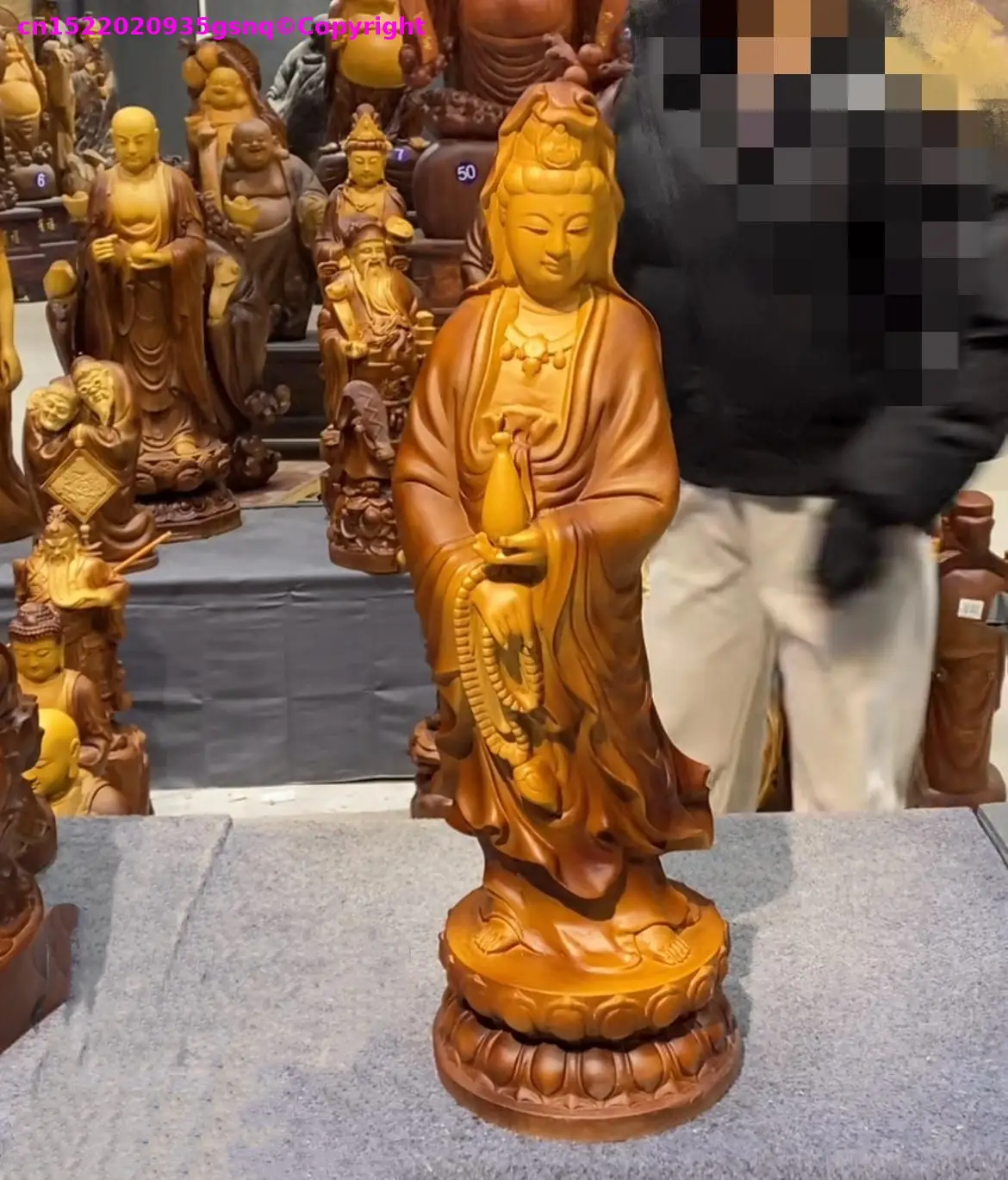 

Огромная деревянная фигурка Гуана Инь, 60 см, семейная эффективная защита, благоприятное домашнее предложение, декор из искусственной кожи SA, деревянная резьба, статуя Будды