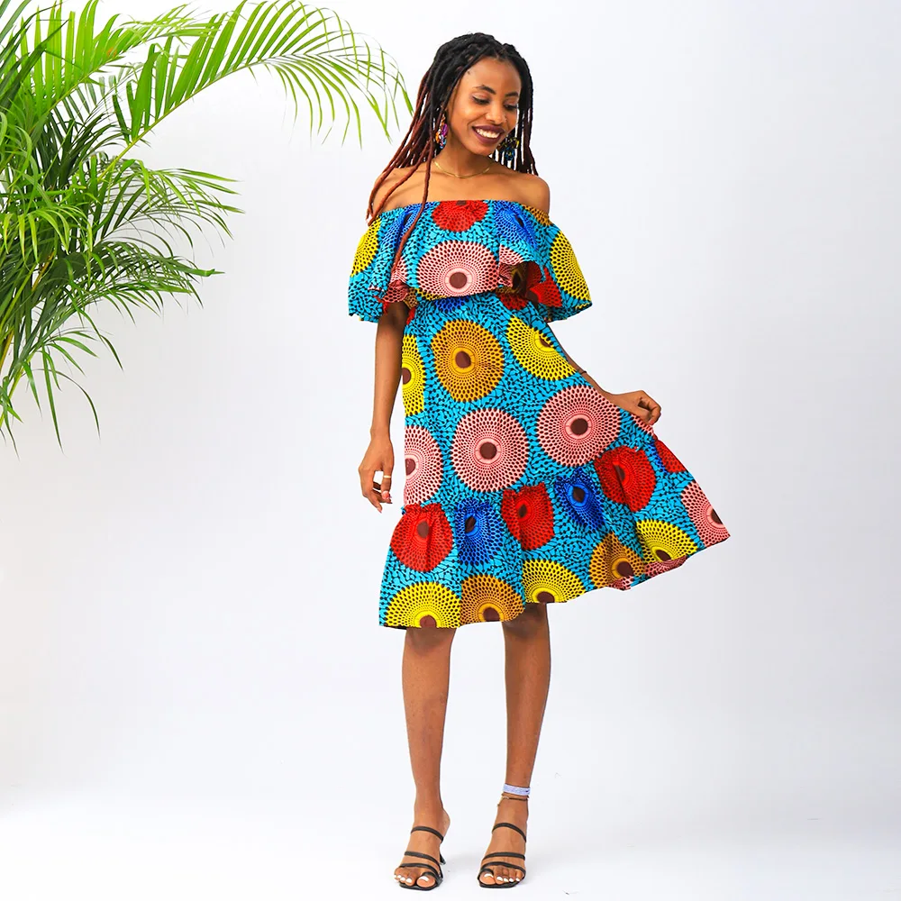 

African Dresses For Women Fashion African Ankara Print Clothing Casual Sexy Party Dress Off Shoulder New Design African Costume