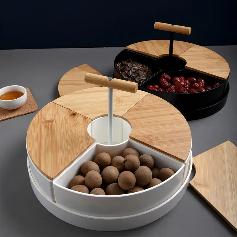 Japanese Wind Hall Fruit Tray Dried  Candy Box Snack Tray Creative Divider Bamboo Cover Portable