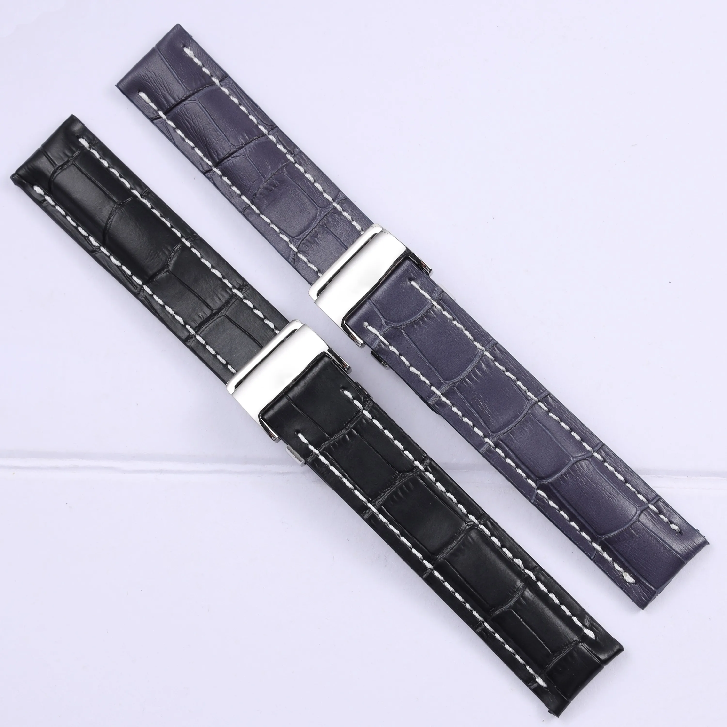 20mm 22mm 24mm black blue brown genuine leather watchband for Breitling Super Ocean Avenger watch strap wrist bracelet Men Women