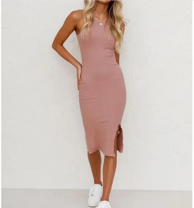 CPSYMYM 플러스 사이즈 리브 니트 Bodycon 캐미 드레스 섹시한 스파게티 스트랩 퍼플 롱 드레스 민소매 스키니 맥시 베스 티드