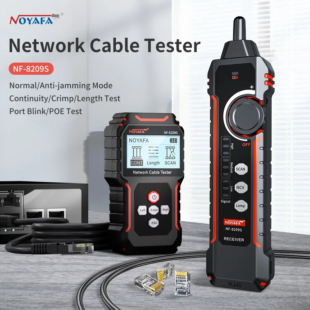 Noyafa Neuer NF-8209S LCD Netzwerkkabel-Tester Drahtverfolger PoE Strom- und Längenmessung RJ45 Kabelverfolger Multifunktionaler Tester T