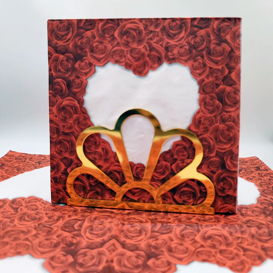 ผ้าเช็ดปากข้อเสนอสุดหรู 33x33 ซม. - กุหลาบสืบราชบัตรพร้อมหัวใจคัตเอาท์ |   พรีเมี่ยม 2 ชั้นสำหรับตกแต่งโต๊ะงานแต่งงาน, การตอกย้ำคำสาบาน 10/20 ชิ้น