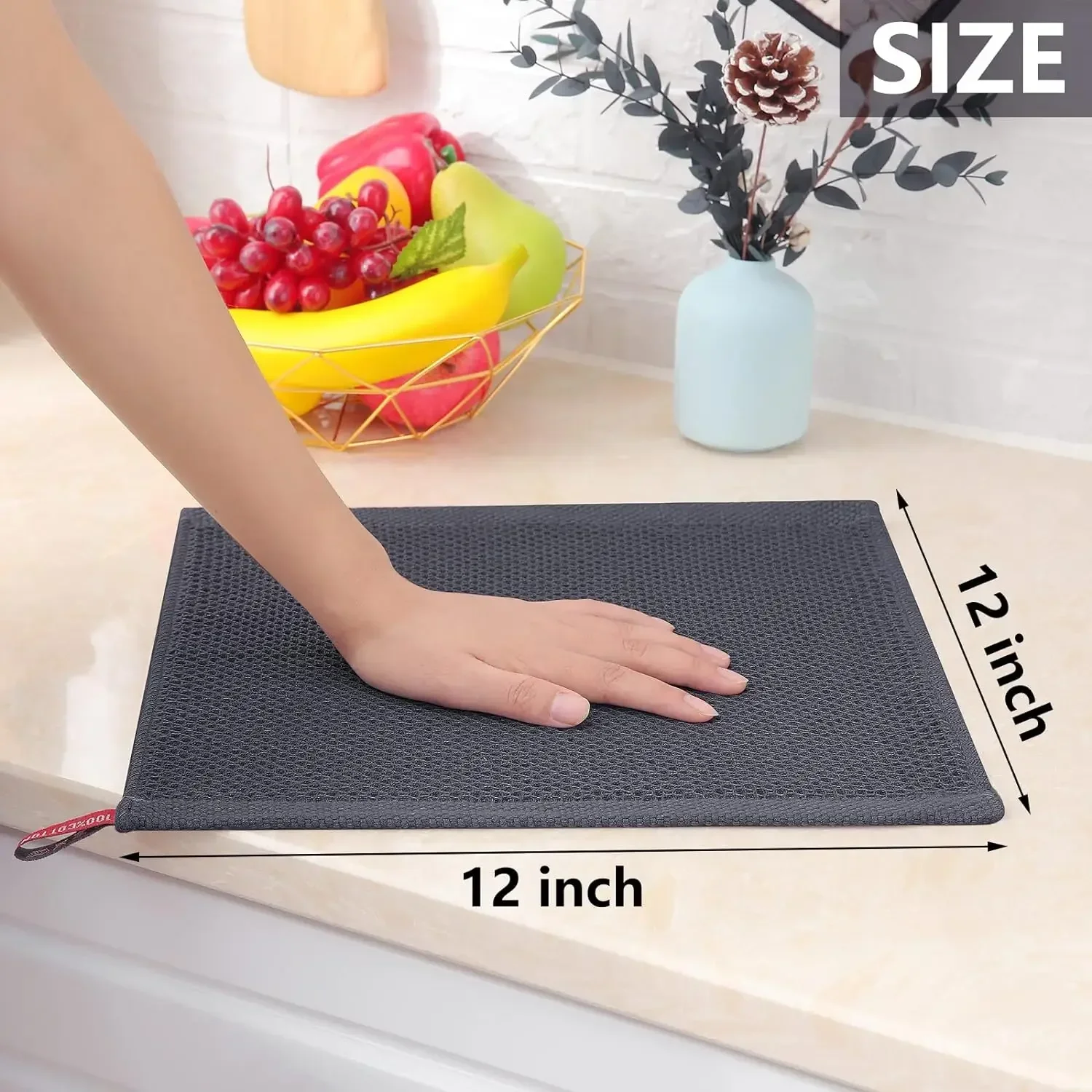 4PCS 100% Cotton Waffle Weave Kitchen Dish Cloths, Ultra Soft Absorbent Quick Drying Dish Towels