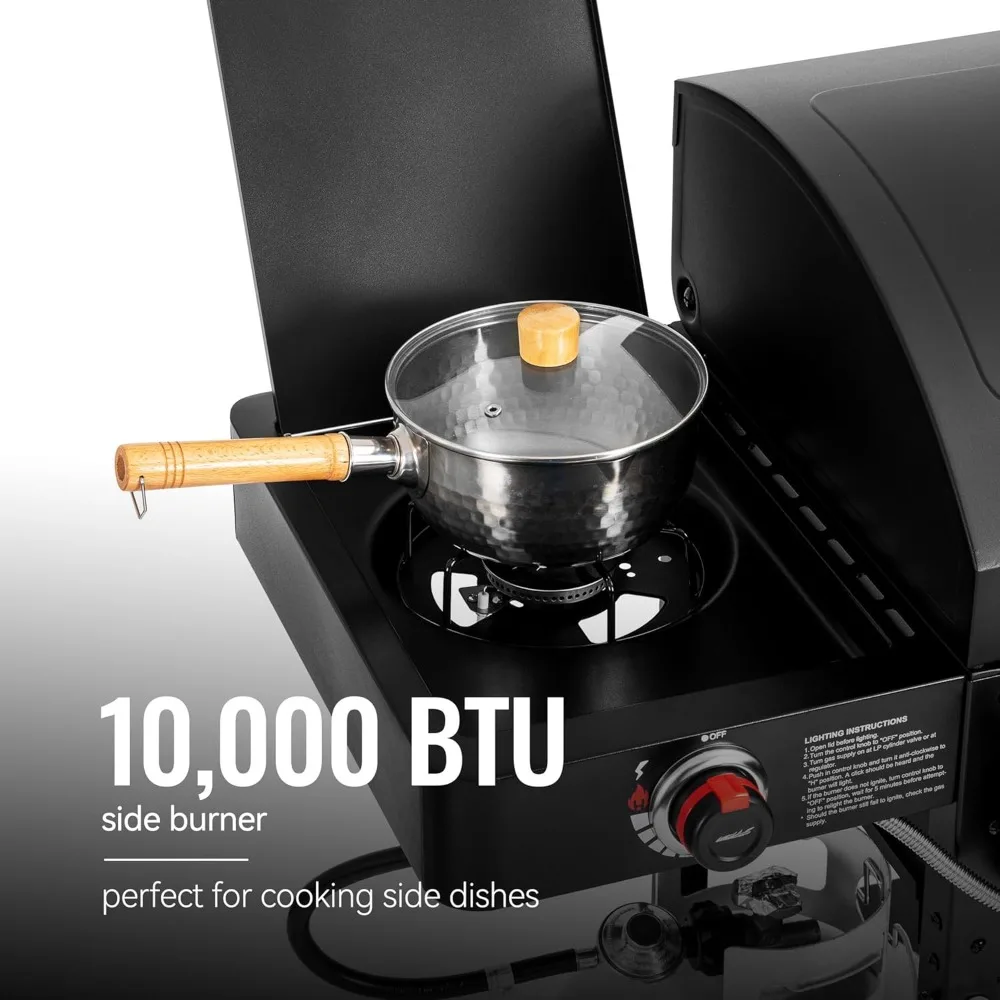 شواية كومبو تعمل بالغاز والفحم مع مدخن أوفست وموقد جانبي، شواية وقود مزدوجة بقدرة 34000 وحدة حرارية بريطانية، أسود، ZH3005Y-SC