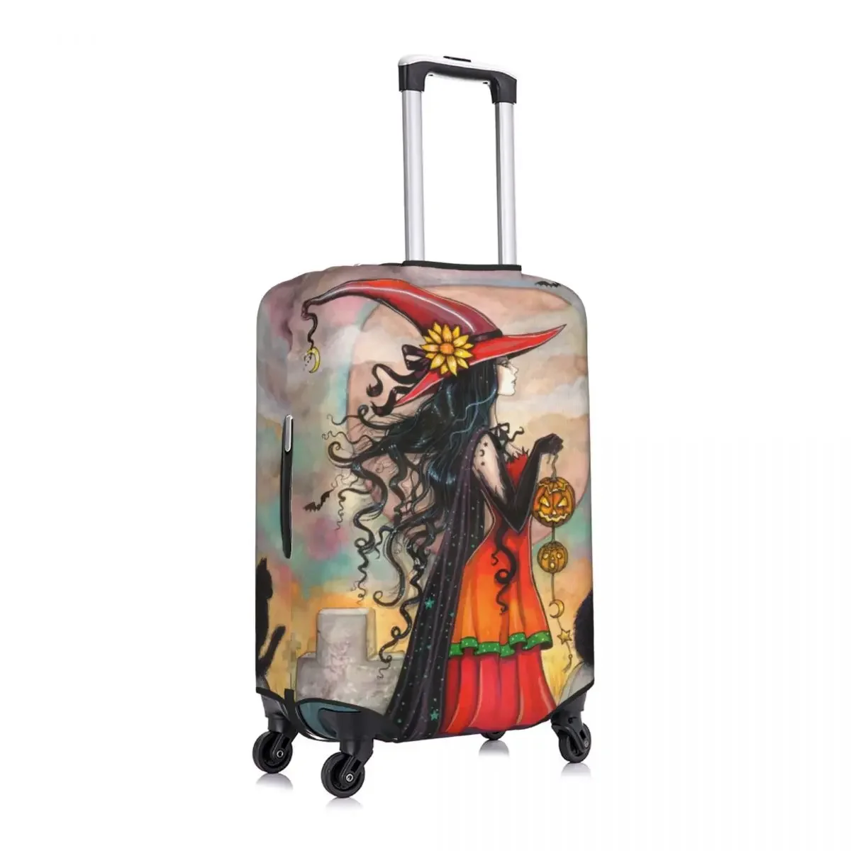 Custom Halloween Witch And Black Cat Fantasy Art Luggage Cover Protector Dust Proof Occult Gothic Wiccan Travel Suitcase Covers