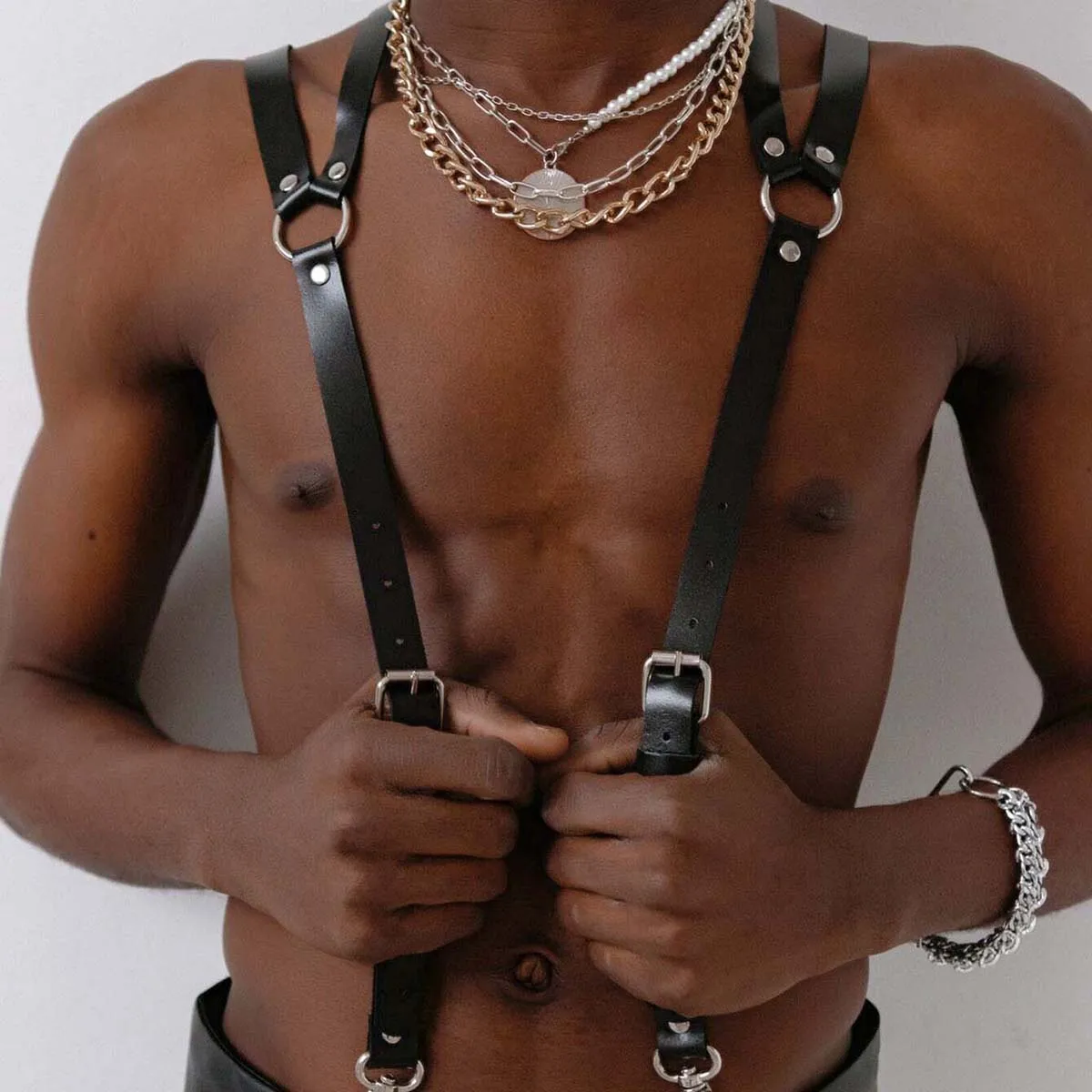 Harness For Men Gay BDSM Pu Leather Adjustable Studded Decor BDSM Clothing Fetish Clothing Erotic Costume Bondage Lingerie