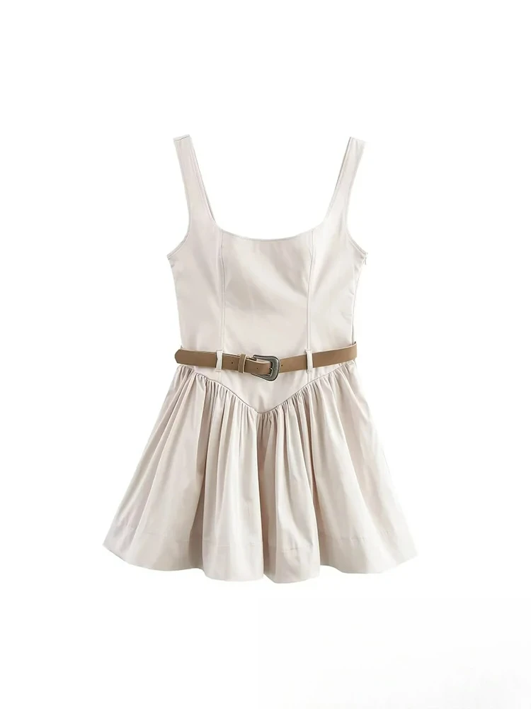 KONDALA Vintage Chic Casual vestido de mujer sólido Cami fajas pliegues sin mangas Mini Vestidos nueva moda 2025 vestido de vacaciones de verano