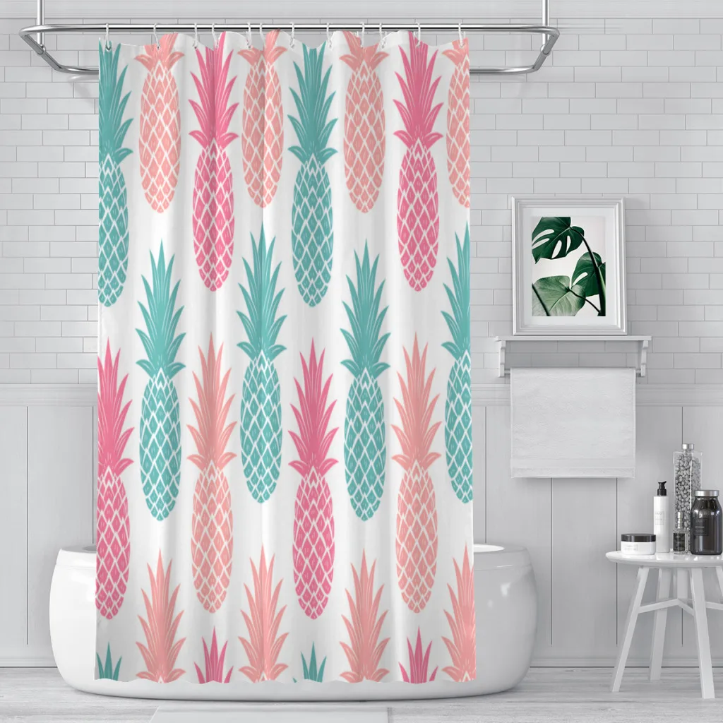 

Modern 3D Printing Pineapple Shower Curtain Landscape Bath Curtain With Hooks for Bathroom waterproof scenery