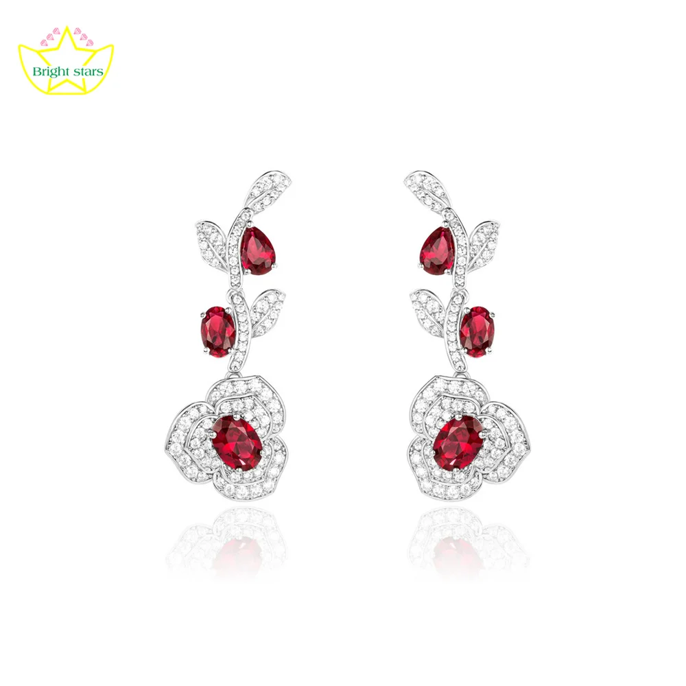 

Bright Stars S925 sterling silver fashionable ruby jewelry Exquisite grils earrings