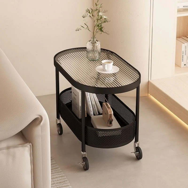 

Movable coffee table wheeled sofa small side table simple living room modern side bedside table household glass trolley