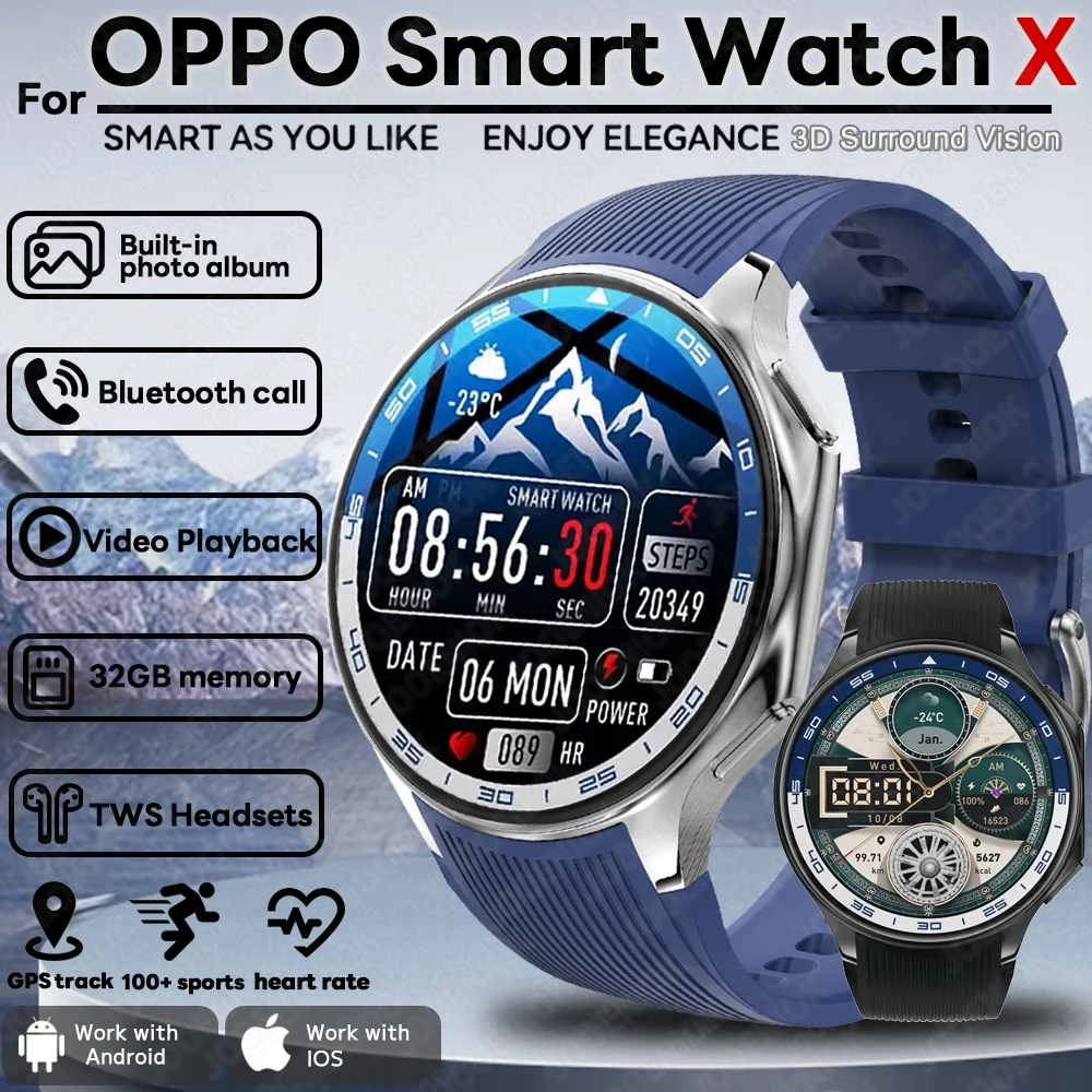 

For OPPO WATCH X Smart Watch Men Screen Always Display 32GB Memory Music Video Player Watches AMOLED Bluetooth Call Smartwatch