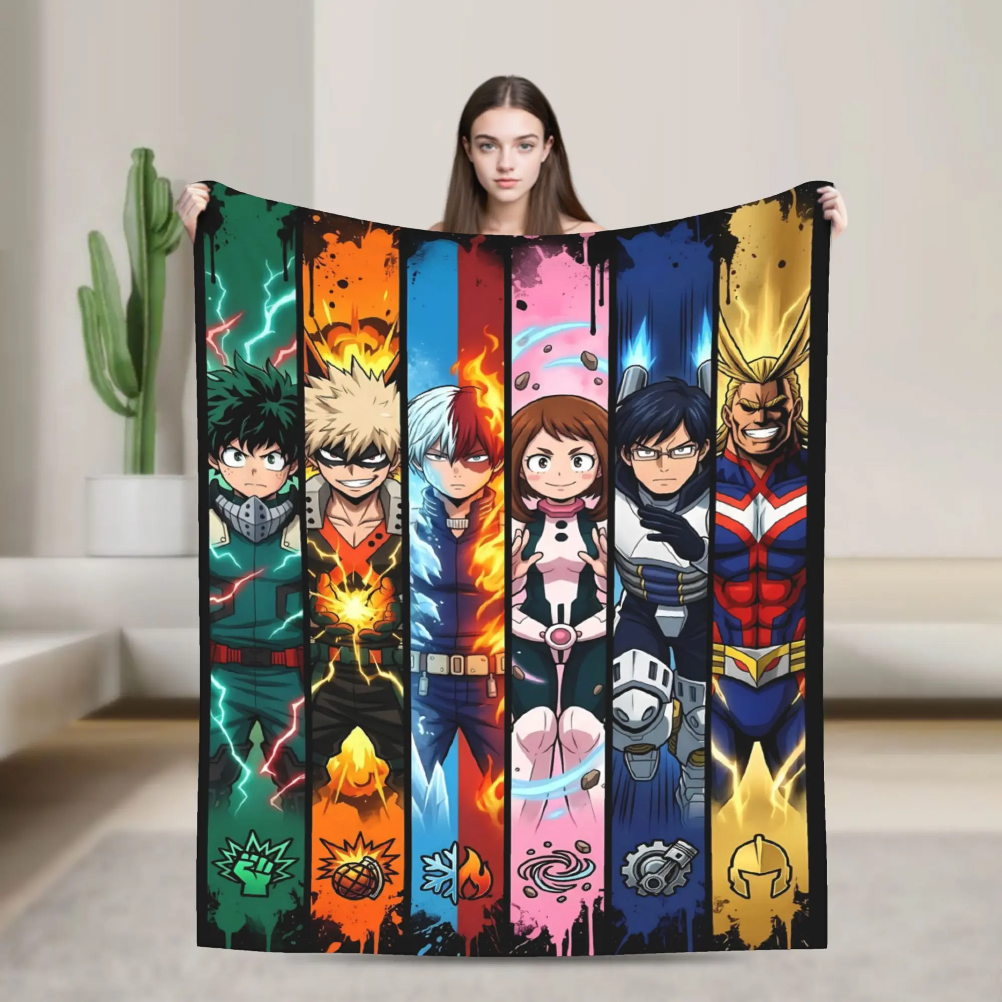 MHA Heroes Vertical Panel Blankets Quality Super Warm My Hero Academia Bedding Throws Winter Couch Chair Fashion Bedspread