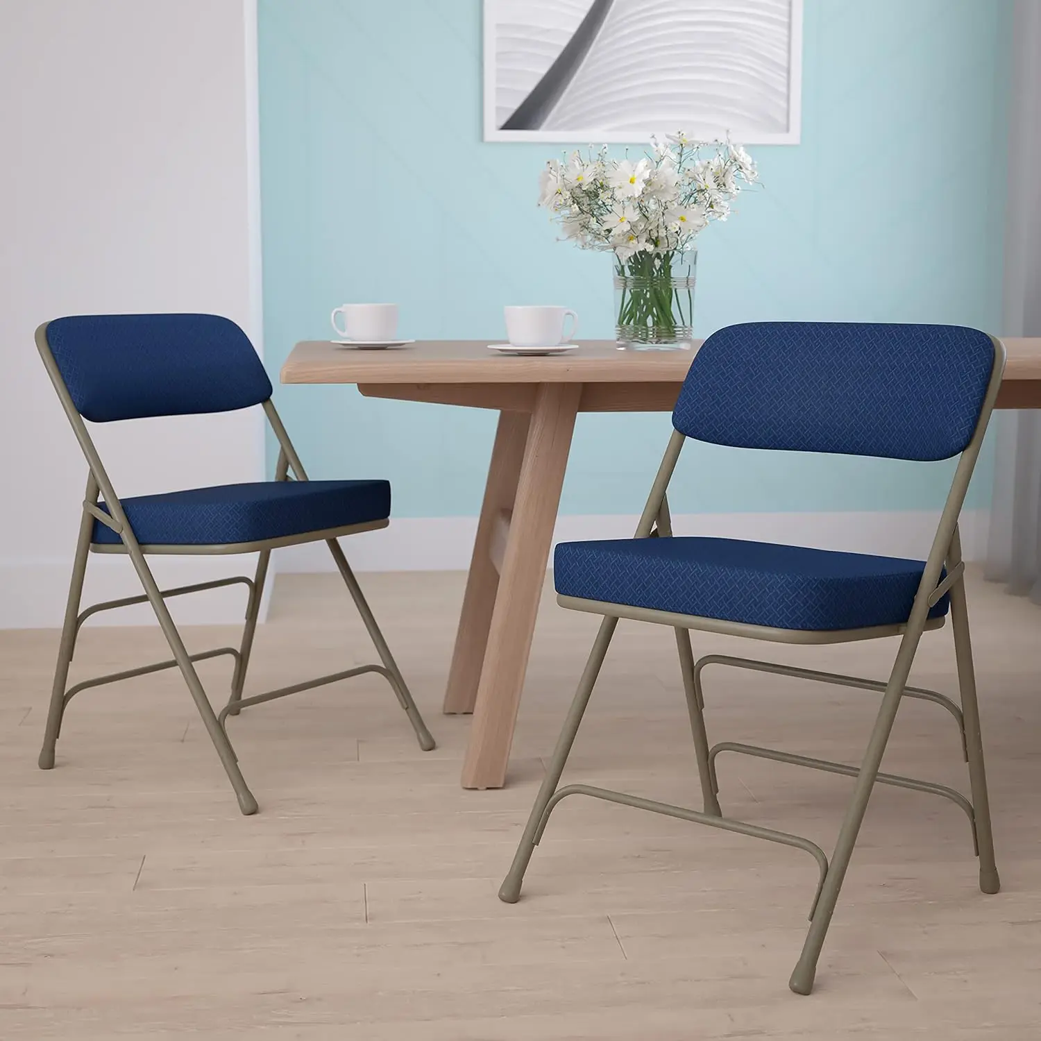 

2 Pa Curved Triple Braced & Double Hinged Navy Fabric Metal Folding Chair