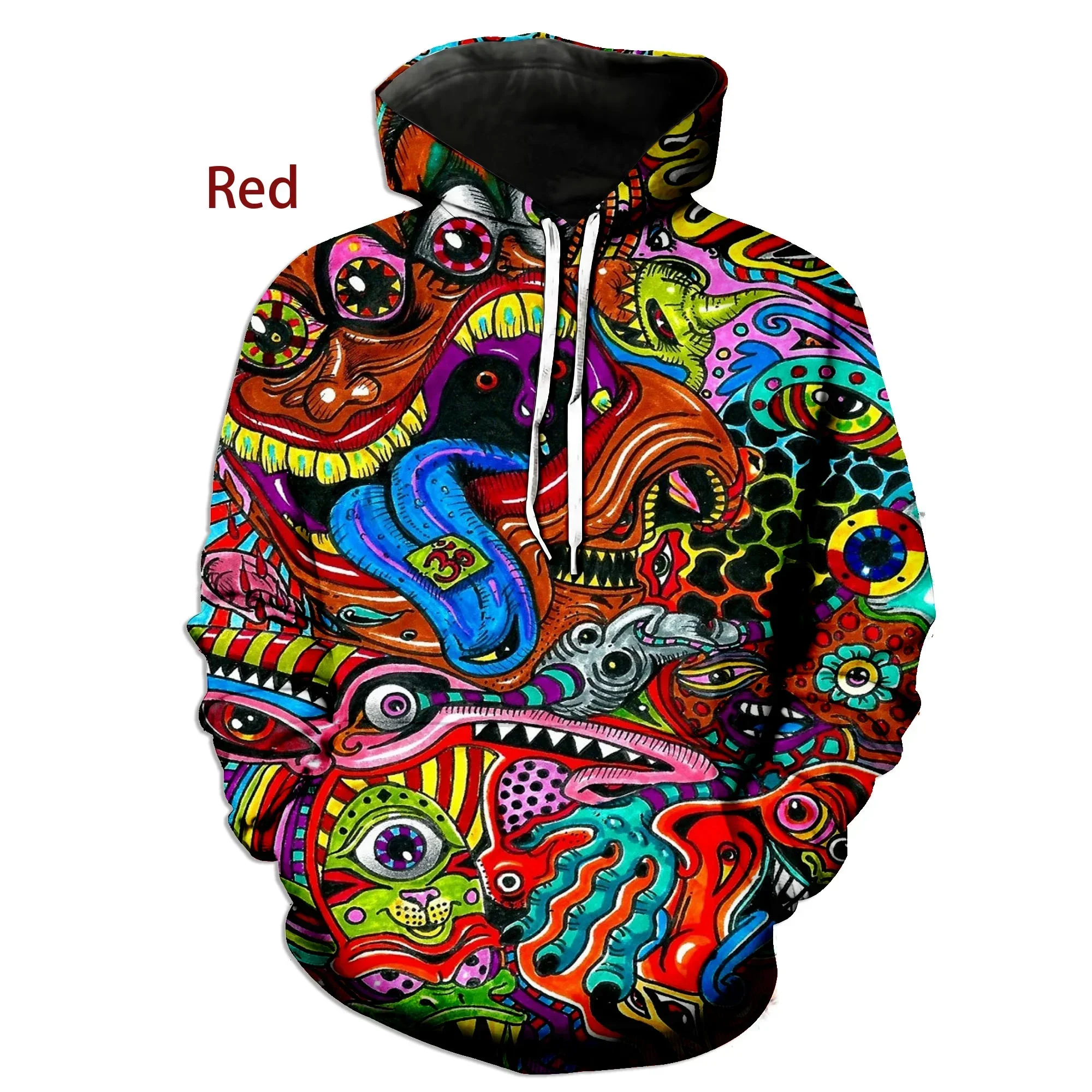 2024 Autumn and Winter New Colorful Psychedelic Graffiti 3D Hoodie 3D Print Trippy Fashion Casual Oversized Harajuku Hoodie Cool