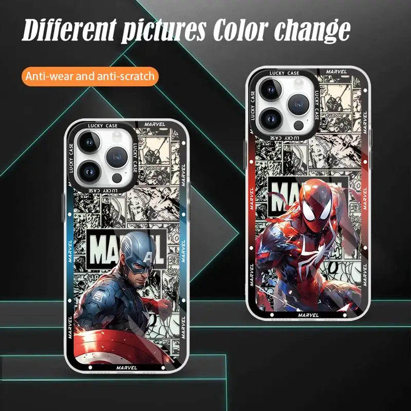 Gradient Color Matte Case for iPhone 15 14 13 12 11 pro Max XS XR X 7 8 Marvel Captain America Spider Man Iridescent Laser Cover