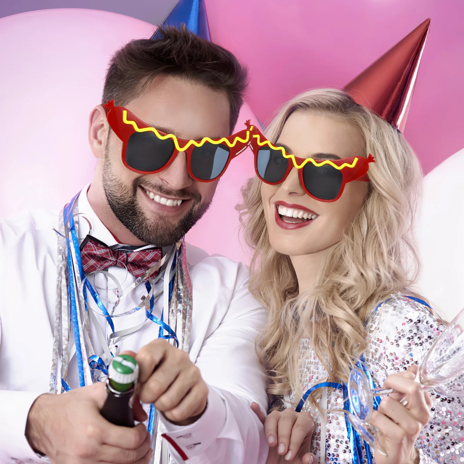 

2pcs Hot Dog Glasses Comfortable Funny Adult Eyeglasses Vintage Party Carnival Holiday Decorative Prank Glasses Photo Props