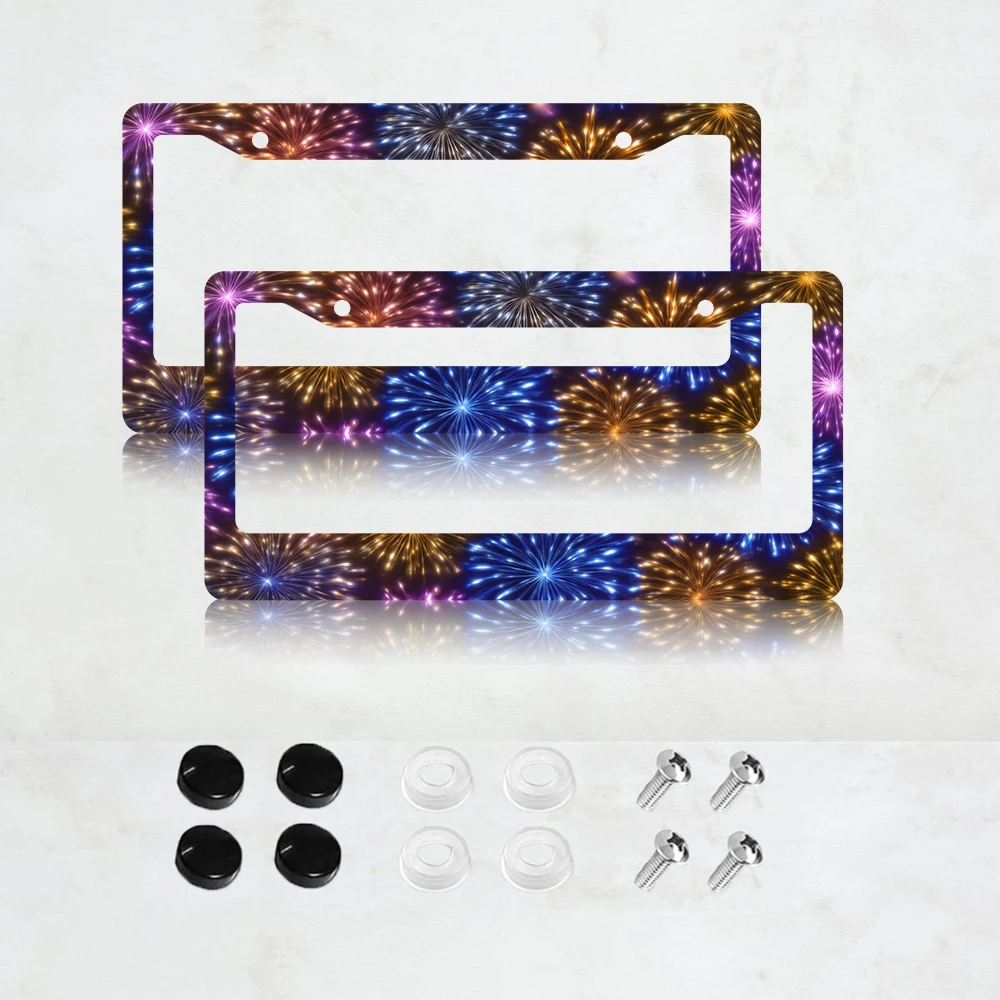 

2 шт. рамки для номерных знаков с 2 отверстиями, разноцветный дизайн «Фейерверк», американский стандартный размер, алюминиевый материал, 6x12 дюймов