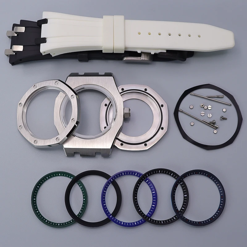 Waterproof Watch Parts 41mm Case Rubber Watchband With Chapter Ring For NH34 NH35 NH36 NH38 Movement 28.5mm Dial Sapphire Glass