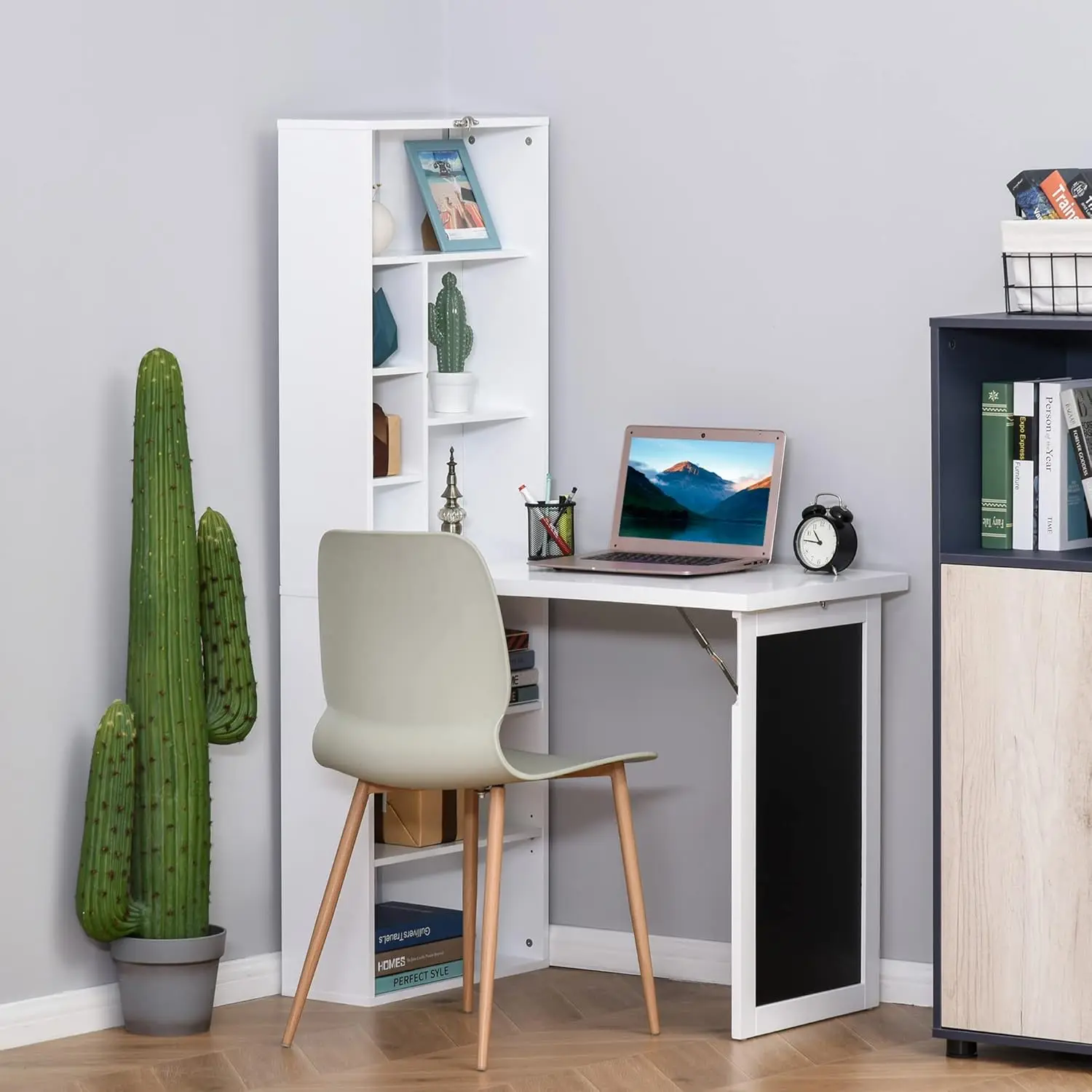 Ausklappbarer Cabrio-Schreibtisch Wand halterung Schreibtischs chrank mit Tafel und Seiten regal Multifunktions-Home-Office-Workstation