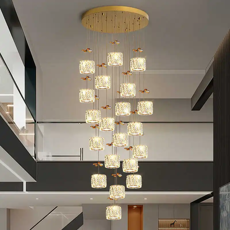 @Light luxury crystal chandelier revolving staircase chandelier duplex floor villa chandelier modern