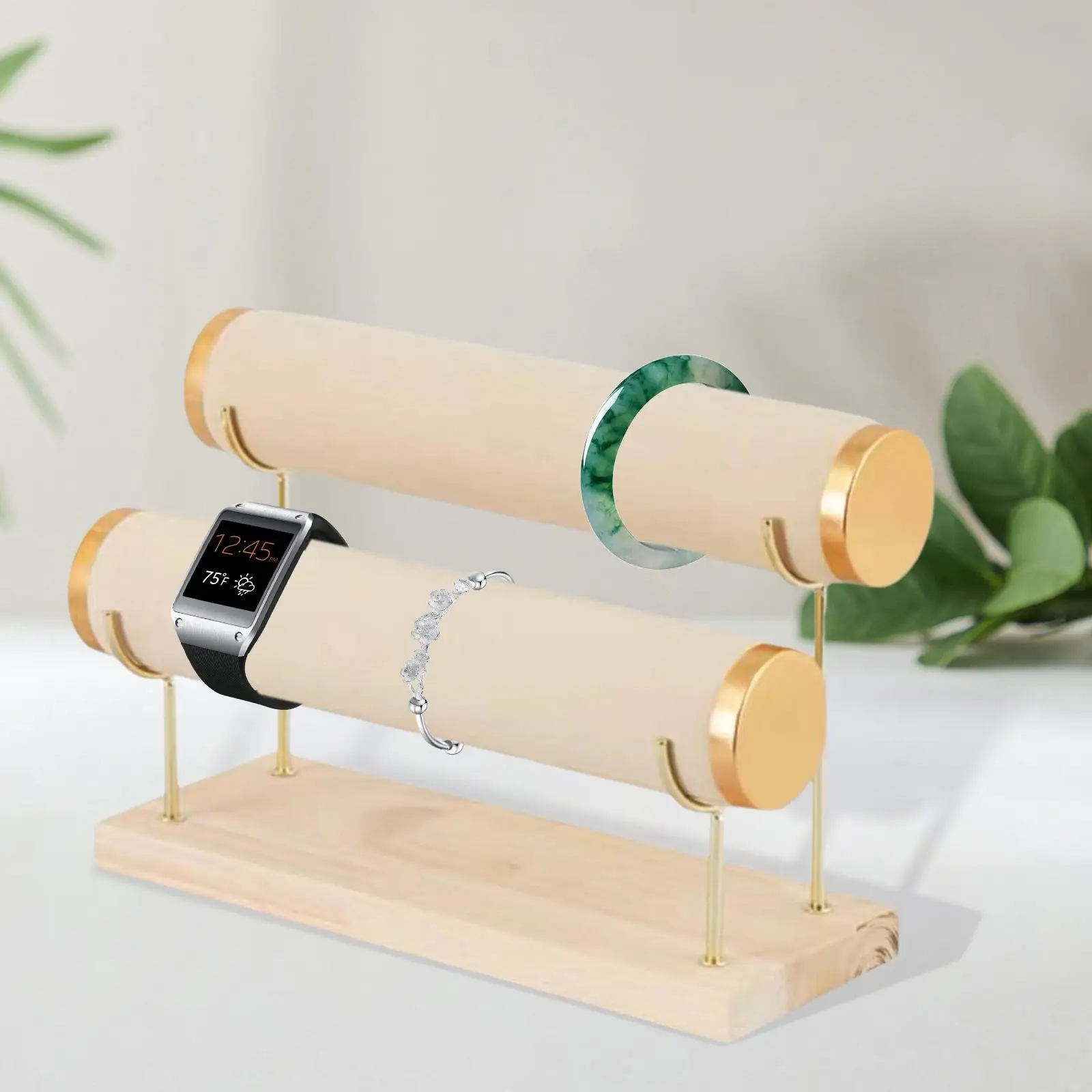 3 Tier Jewelry Stand Display Rack Wooden Base Velvet Holder for Bracelets Necklaces Earrings Rings Women Bedroom Storage