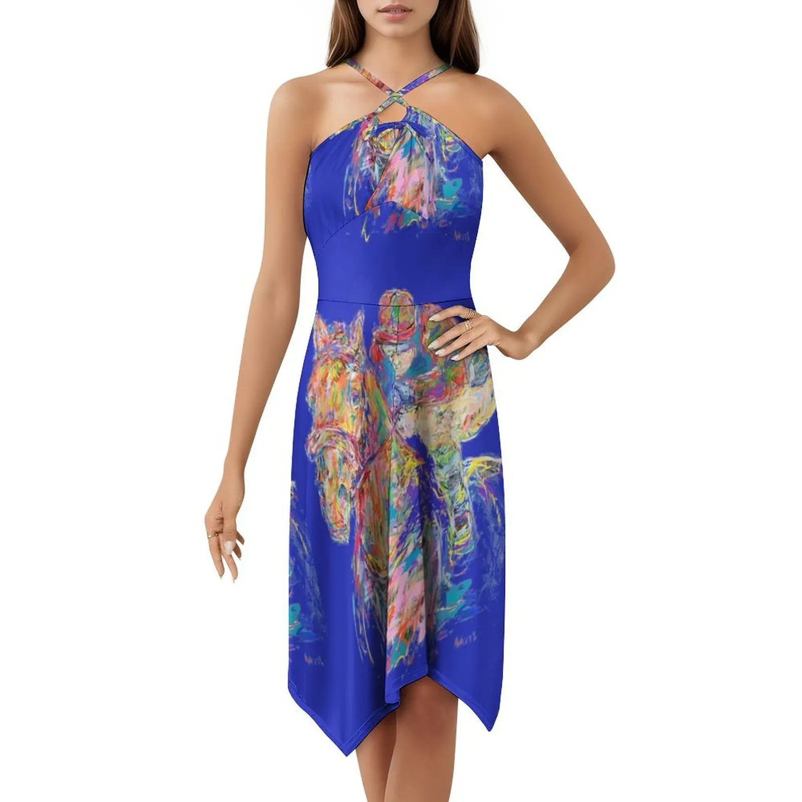 فستان أزرق رايدر بوهو أنيق أنيق لحفلات الزفاف على الشاطئ فستان ديربي جالوب أسكوت هورس سباق الخيل ملابس نسائية #5