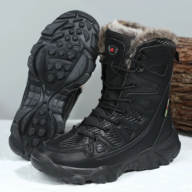 Botas de nieve impermeables para hombre, zapatos de invierno, cálidos, de felpa, antideslizantes, para exteriores, senderismo, trabajo, talla 46