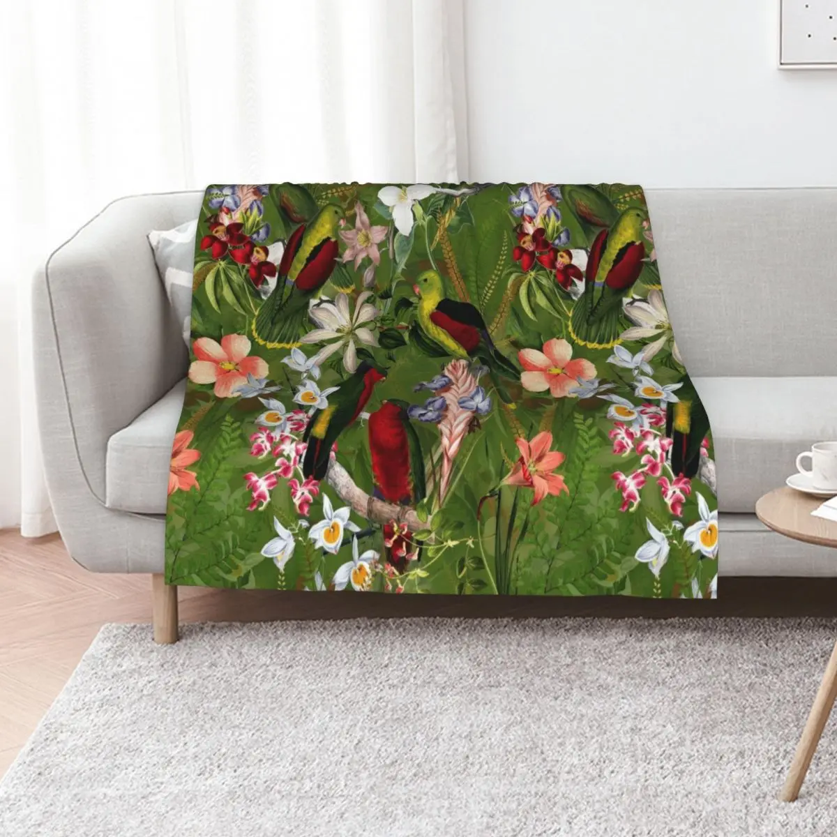 Vintage Parrot Jungle Botanical Garden 3 Throw Blanket Warm Accent Blanket for Living Room Decoration