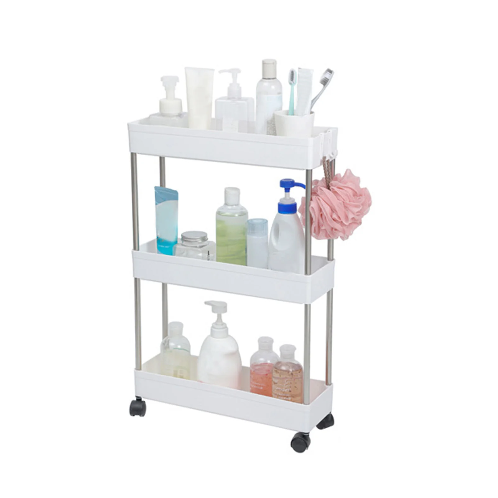 3-Tier Thin Storage Cart Slim Storage Cart Organizer Slide Out Storage Carts Easy Assemble Shelving Unit For Narrow Space On