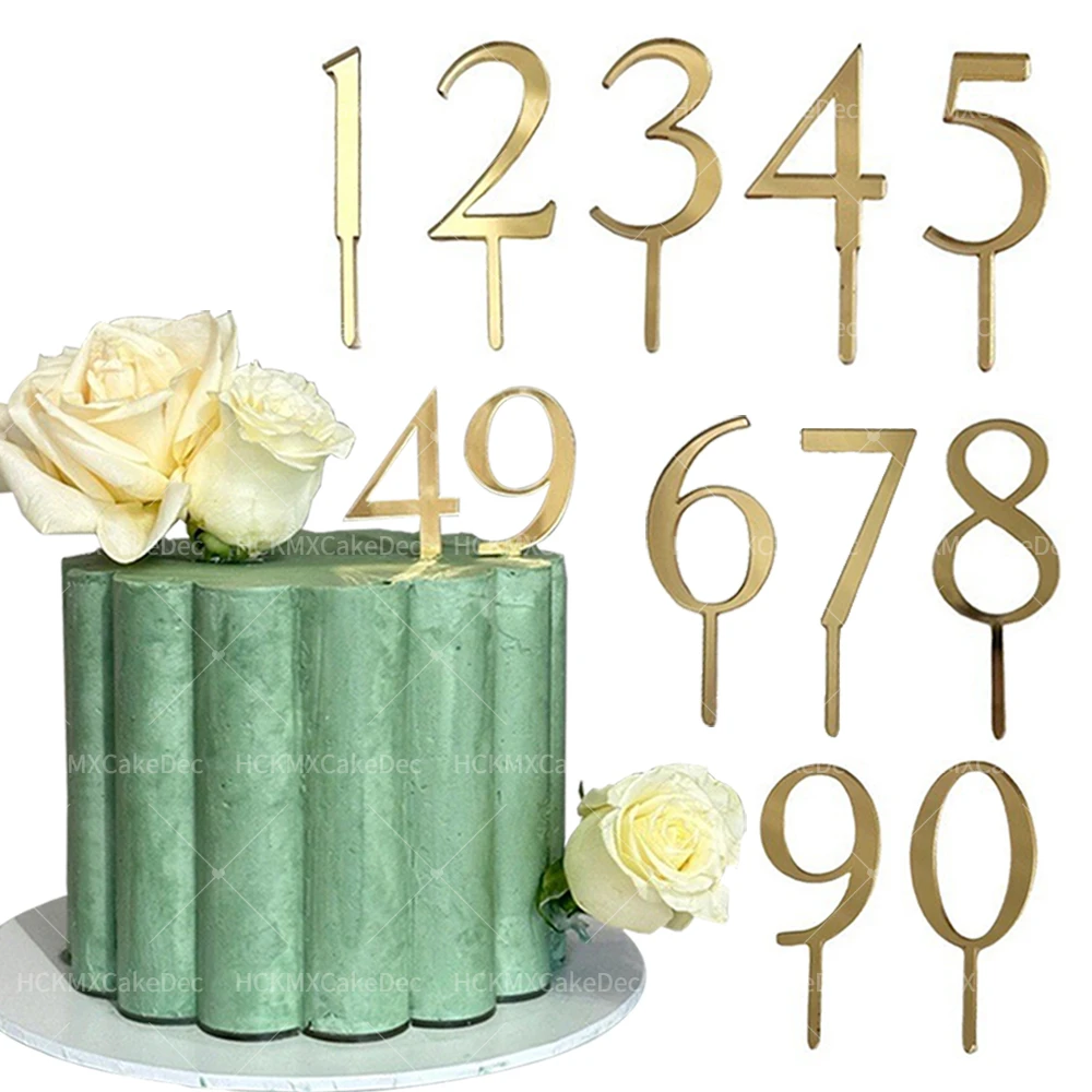 1pc Gold Acrylic Number 0-9 Cake Topper for Valentine's Day Wedding Birthday Anniversary Party Cake Decoration Supplies