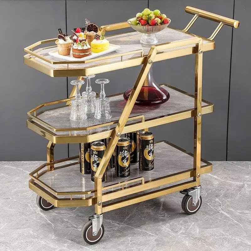 Luxury Restaurant Service Vehicle Serving Cart Made Stainless Steel Three-layer HandPushed Cart