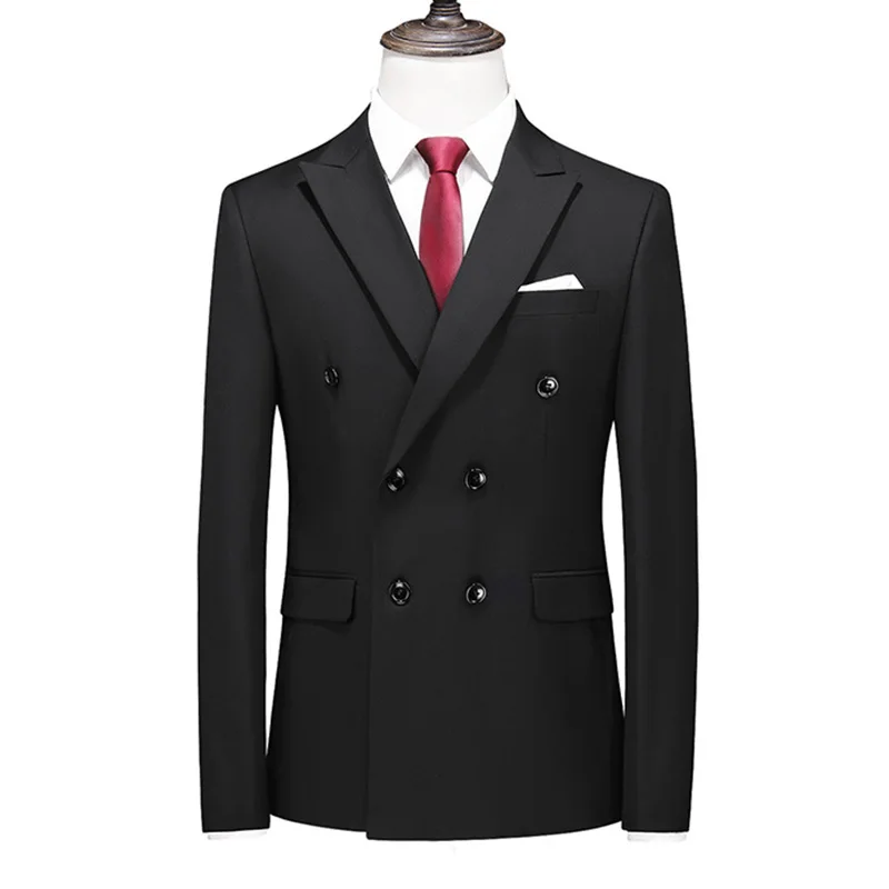 

Classic Black Blazers Jacket Large Size 6XL Men Double-Breasted Formal Suit Coats Men's Slim Fit Wedding Dress Tops