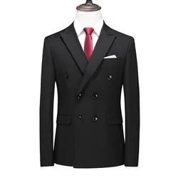 Classic Black Blazers Jacket Large Size 6XL Men Double-Breasted Formal Suit Coats Men's Slim Fit Wedding Dress Tops
