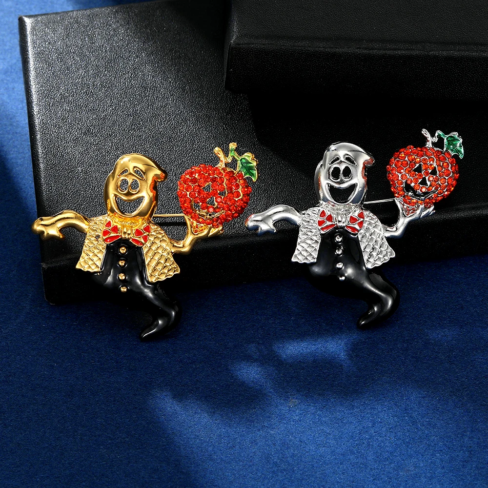 Statement Happy Halloween Crystal Lapel Pins Ghost With Pumpkin Candle Candlestick Shaped Enamel Brooches Festival Jewelry