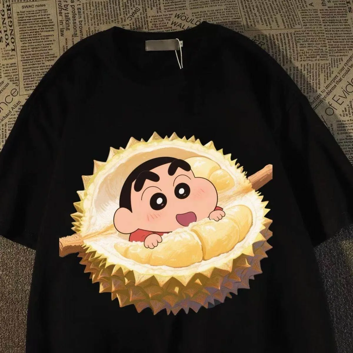 Crayon Shin chan Durian Print T Shirt Summer Short Sleeve O Neck Casual Cotton Tee Unisex Kawaii Cartoon Graphic Top Streetwear
