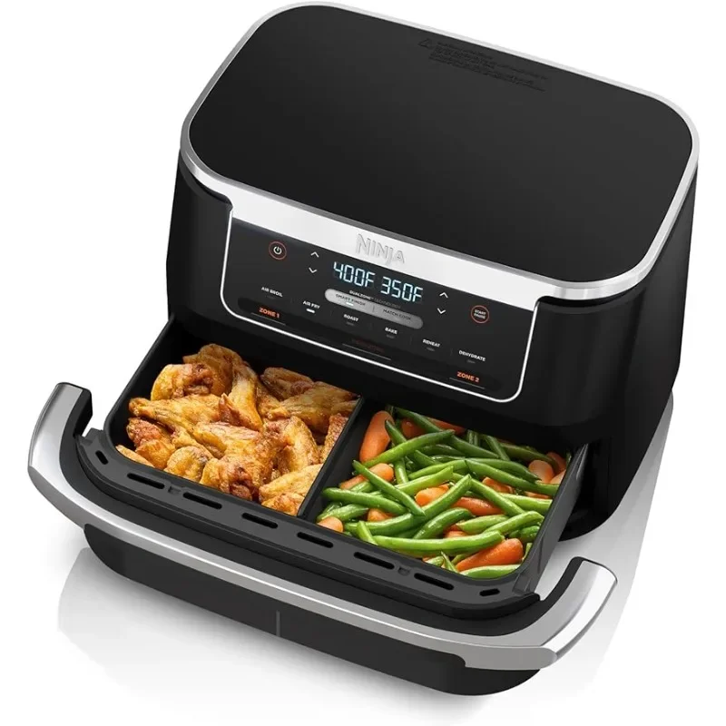 Ninja DZ071 Foodi 6-in-1 DualZone FlexBasket Air Fryer with 7-QT MegaZone & Basket Divider, Large Proteins & Full Meals,