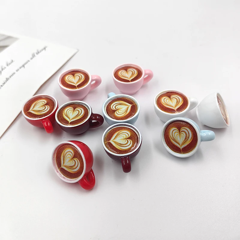 10pcs European Love Latte Coffee Cup Charms for Jewelry Making Findings Resin Beverages Pendants for Keychain Earrings C739
