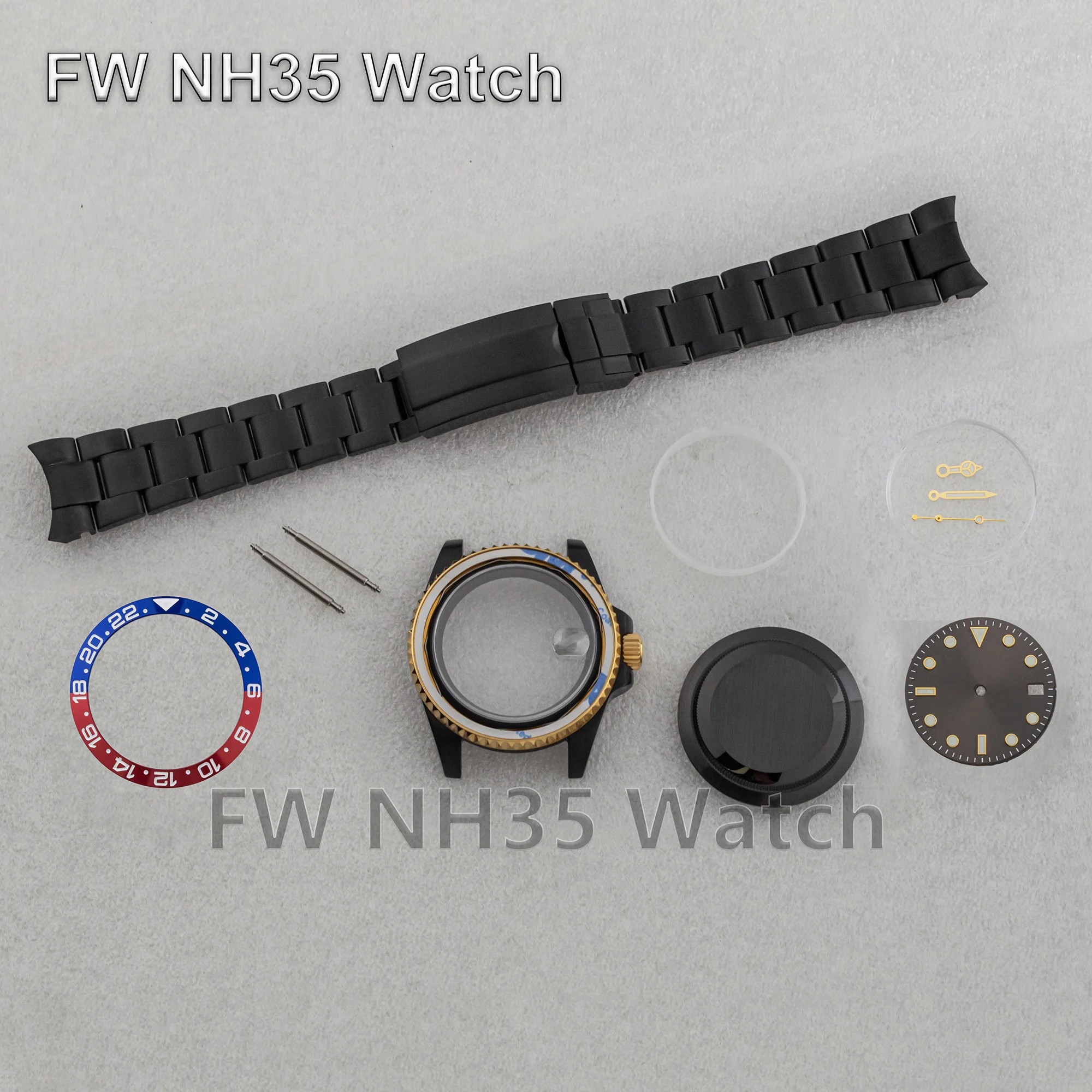 10ATM Waterproof Two Tone 40mm Watch Case Strap Dial Pointers for SUB GMT Watch Accessories Repair Tool fit NH34/35/36 Movement