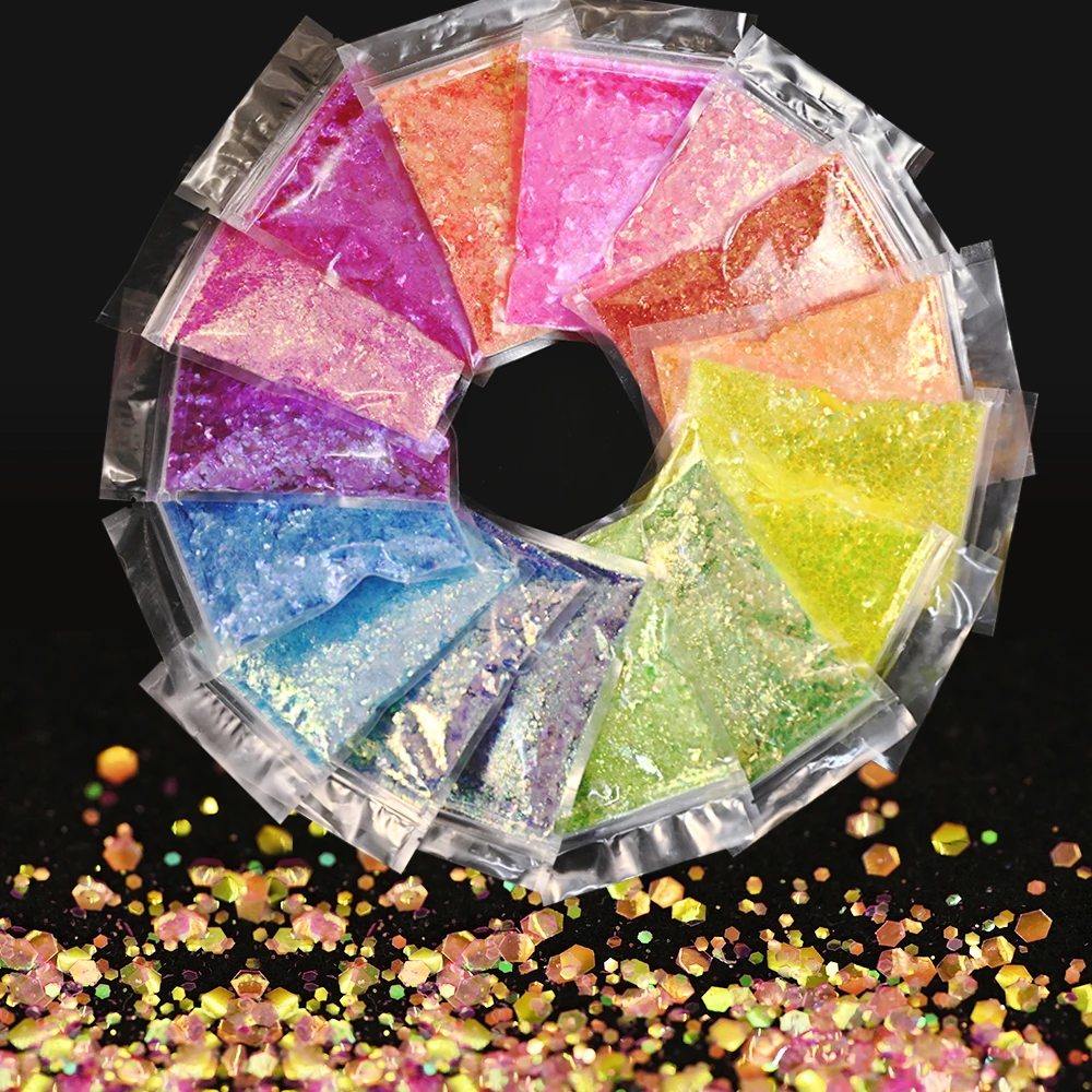 50 جرام/الحقيبة المجسم مختلط مسدس مكتنزة مسمار بريق الترتر الليزر سبانجلز ثلاثية الأبعاد رقائق شرائح هلام البولندية مانيكير الديكور #4