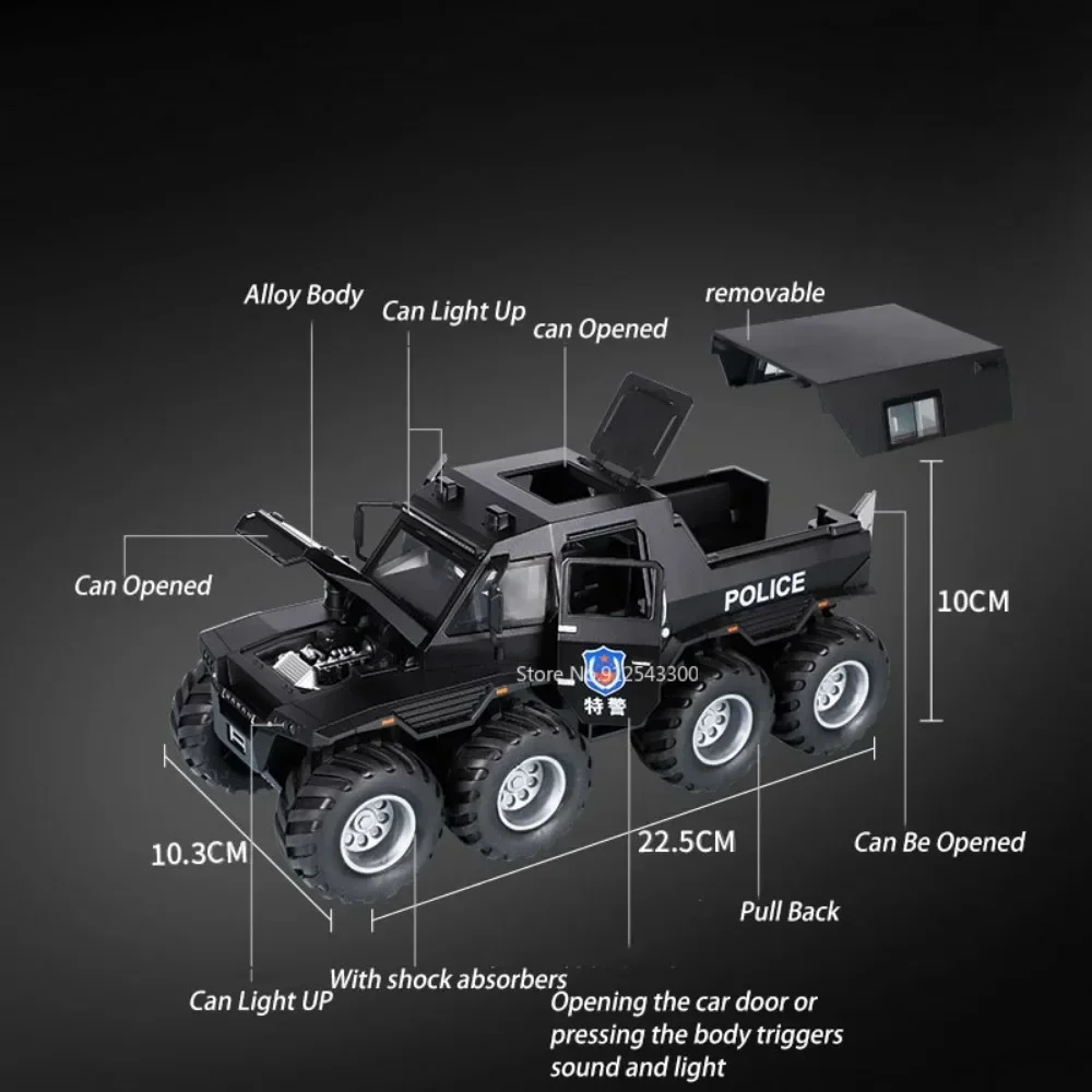 1:24 Veroveraar Sjamaan 8X8 Suv Speelgoed Automodel Legering Diecast Met Geluid Licht Terugtrekken Schaal Off-Road Voertuig Speelgoed Voor Jongens Aanwezig