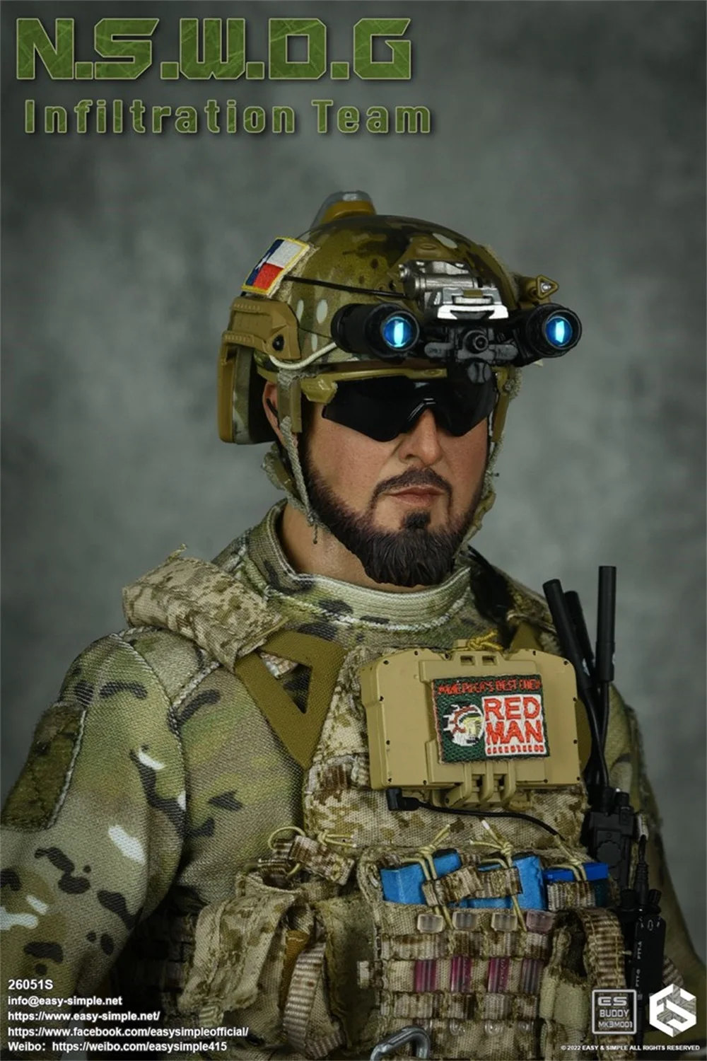 1/6 Eenvoudige En Eenvoudige Es 26051S N.s.w.d.g Infiltratie Team Red Man Militaire Tactische Helm Hoofd Set Model Fit 12''action figuur Diy