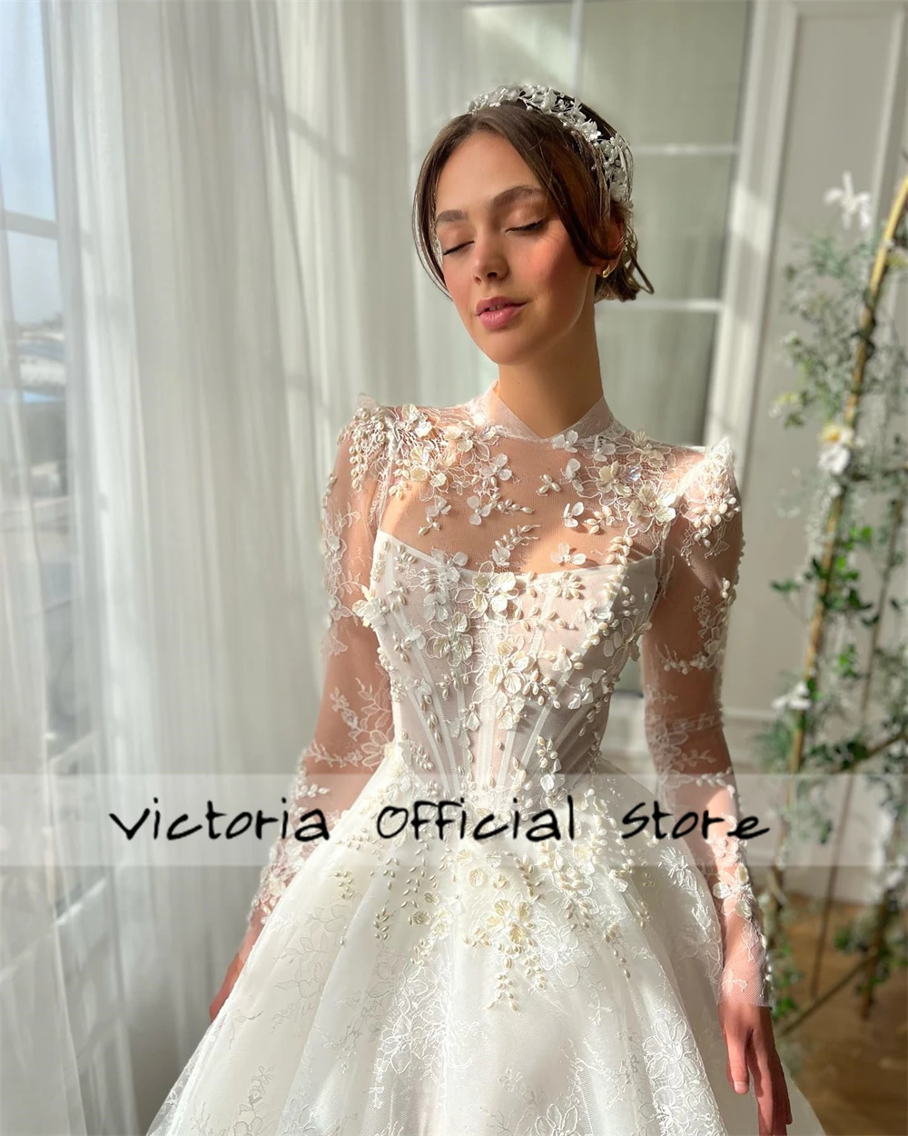 Nifty White Dubai vestidos de novia de lujo mangas largas apliques de cuentas una línea princesa vestido de fiesta de cumpleaños vestido de novia personalizado