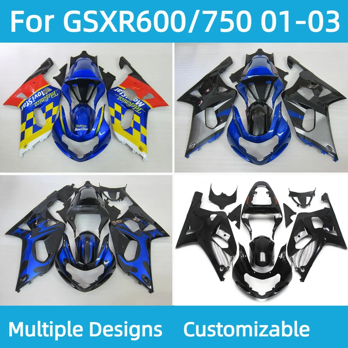 ل GSXR 600 750 2001 2002 2003 الهدايا المجمعة GSXR600 GSXR750 01 02 03 كامل دراجة نارية البلاستيك مكون Fairings #1